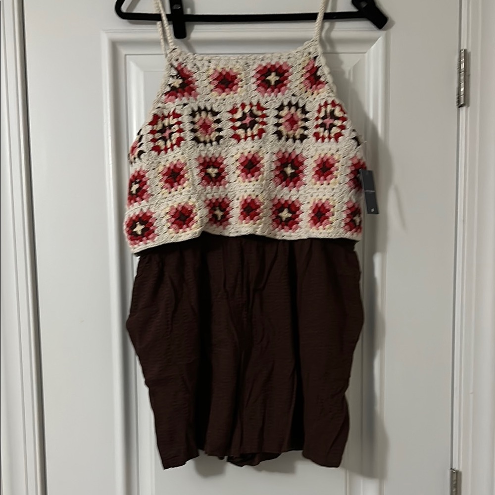 Brown and Multicolor Crochet romper